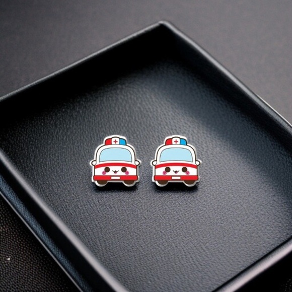 Ambulance Stud Earrings - Your Stylish Lifesaver! 🚑 NWT Healthcare Hero Studs - Picture 2 of 4